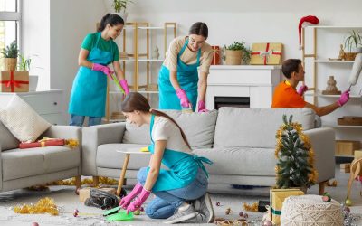 Janitors Cleaning House after New Year Party
